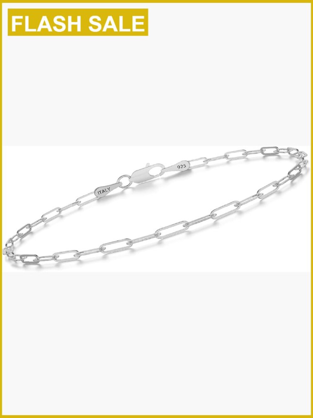 925 Sterling Silver Paperclip Chain Bracelet 7.5" Lobster Clasp